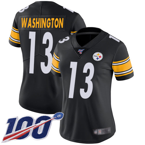 Women Pittsburgh Steelers Football #13 Limited Black James Washington Home 100th Season Vapor Untouchable Nike NFL Jersey